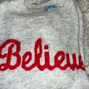 Two Holiday Sweater Bundle Light Gray BELIEVE  and Gorgeous Red Turtleneck
